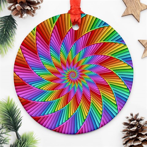 Psychedelic Rainbow Spiral Ornament (Round) from ArtsNow.com Front