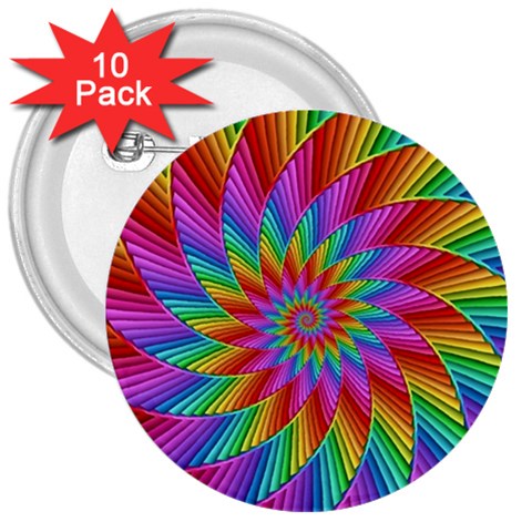 Psychedelic Rainbow Spiral 3  Button (10 pack) from ArtsNow.com Front