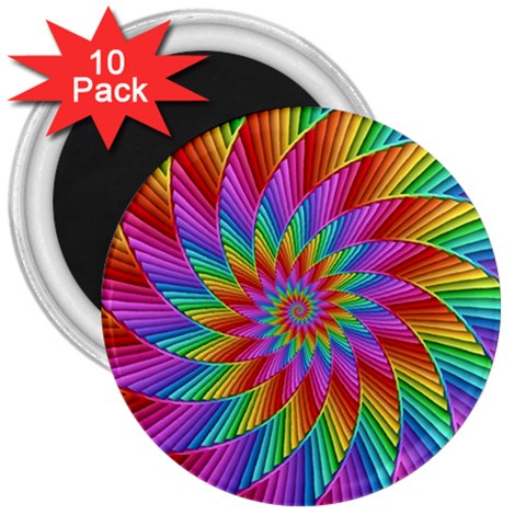 Psychedelic Rainbow Spiral 3  Magnet (10 pack) from ArtsNow.com Front