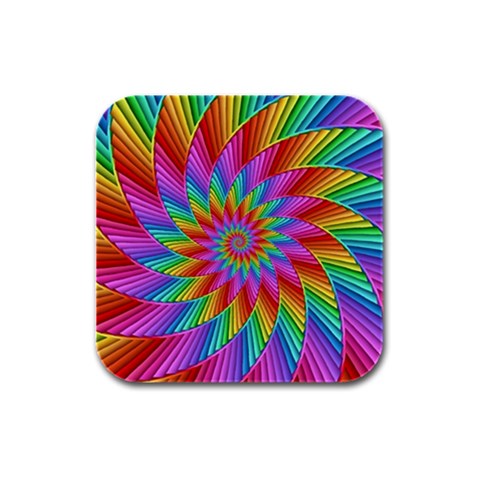 Psychedelic Rainbow Spiral Rubber Square Coaster (4 pack) from ArtsNow.com Front