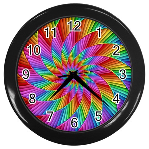 Psychedelic Rainbow Spiral Wall Clock (Black) from ArtsNow.com Front