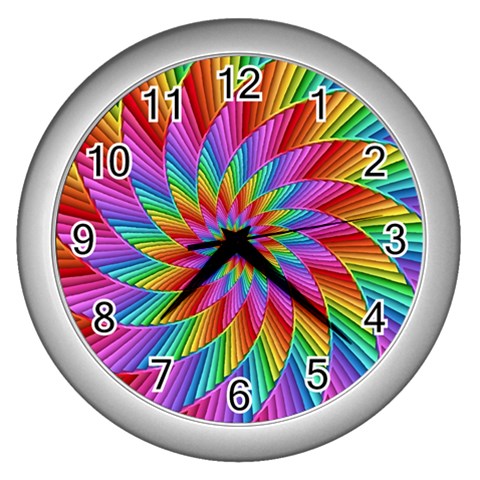 Psychedelic Rainbow Spiral Wall Clock (Silver) from ArtsNow.com Front