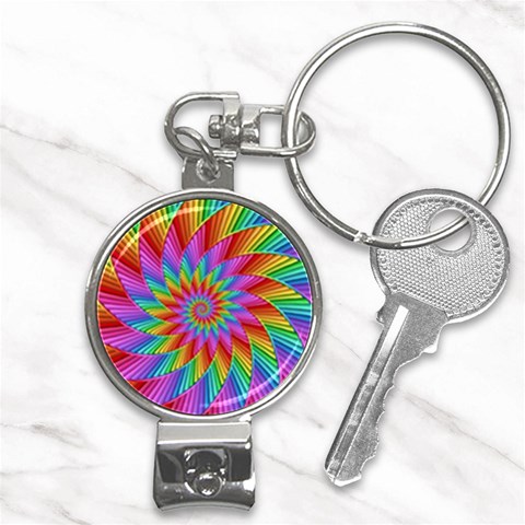 Psychedelic Rainbow Spiral Nail Clippers Key Chain from ArtsNow.com Front