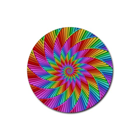 Psychedelic Rainbow Spiral Rubber Coaster (Round) from ArtsNow.com Front