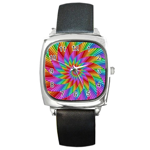 Psychedelic Rainbow Spiral Square Metal Watch from ArtsNow.com Front