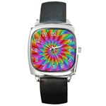 Psychedelic Rainbow Spiral Square Metal Watch