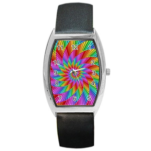 Psychedelic Rainbow Spiral Barrel Style Metal Watch from ArtsNow.com Front