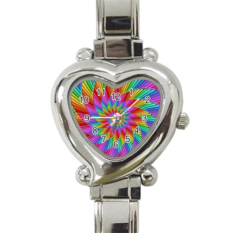 Psychedelic Rainbow Spiral Heart Italian Charm Watch from ArtsNow.com Front