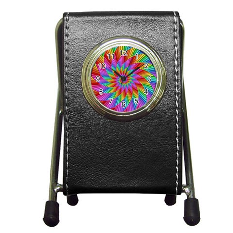 Psychedelic Rainbow Spiral Pen Holder Desk Clock from ArtsNow.com Front