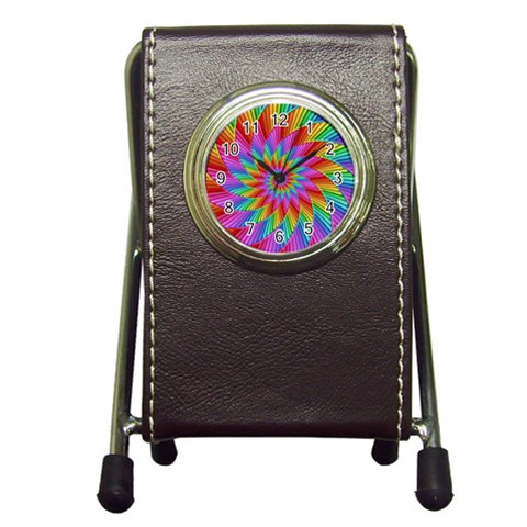 Psychedelic Rainbow Spiral Pen Holder Desk Clock from ArtsNow.com Front