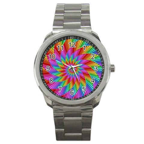 Psychedelic Rainbow Spiral Sport Metal Watch from ArtsNow.com Front