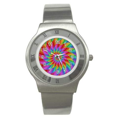 Psychedelic Rainbow Spiral Stainless Steel Watch from ArtsNow.com Front