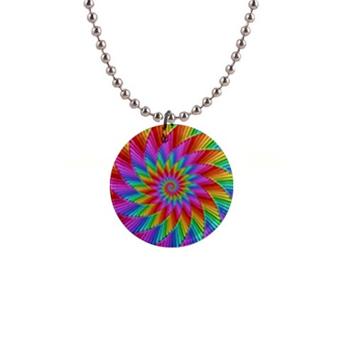 Psychedelic Rainbow Spiral 1  Button Necklace from ArtsNow.com Front