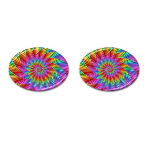 Psychedelic Rainbow Spiral Cufflinks (Oval) from ArtsNow.com Front(Pair)