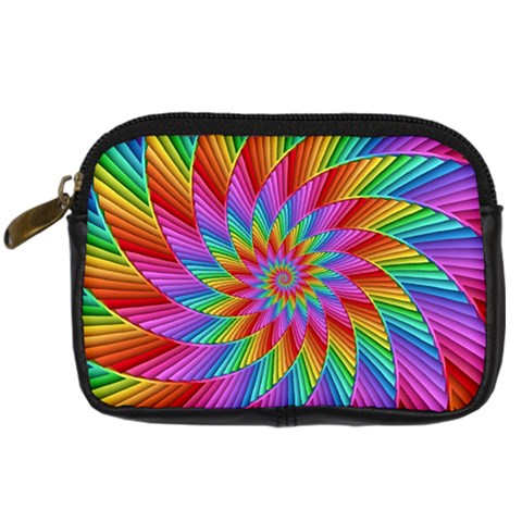 Psychedelic Rainbow Spiral Digital Camera Leather Case from ArtsNow.com Front