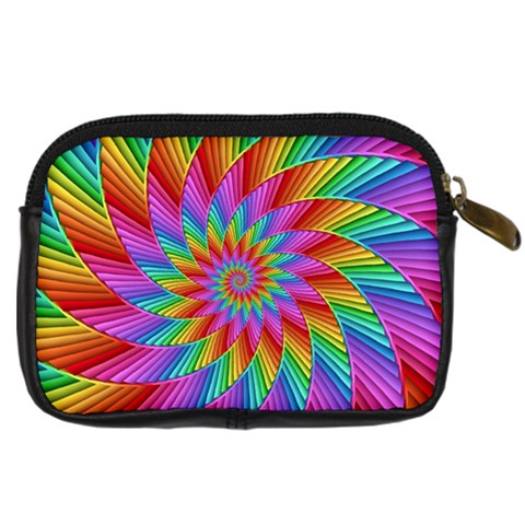 Psychedelic Rainbow Spiral Digital Camera Leather Case from ArtsNow.com Back