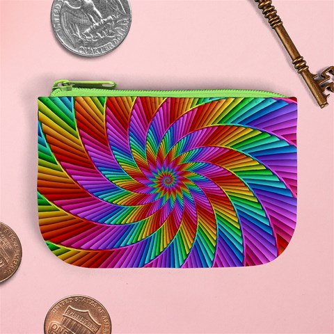 Psychedelic Rainbow Spiral Mini Coin Purse from ArtsNow.com Front