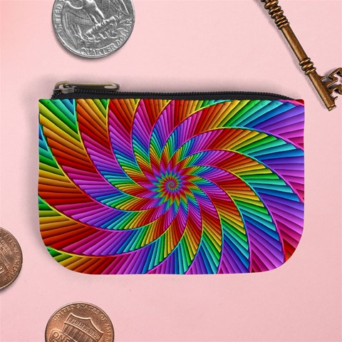 Psychedelic Rainbow Spiral Mini Coin Purse from ArtsNow.com Front