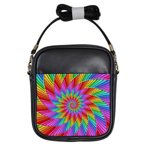 Psychedelic Rainbow Spiral Girls Sling Bag from ArtsNow.com Front