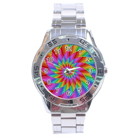 Psychedelic Rainbow Spiral Stainless Steel Analogue Watch from ArtsNow.com Front