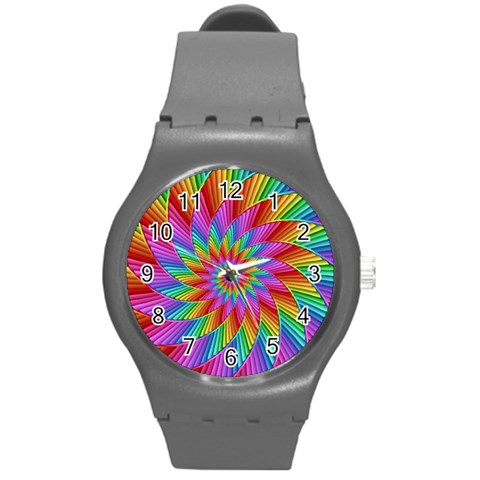 Psychedelic Rainbow Spiral Round Plastic Sport Watch (M) from ArtsNow.com Front