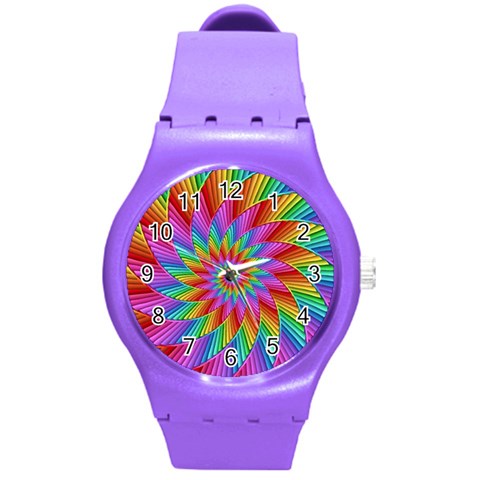 Psychedelic Rainbow Spiral Round Plastic Sport Watch (M) from ArtsNow.com Front