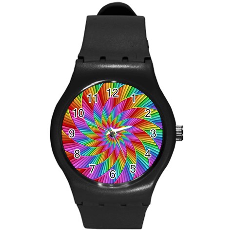 Psychedelic Rainbow Spiral Round Plastic Sport Watch (M) from ArtsNow.com Front