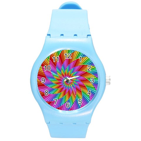 Psychedelic Rainbow Spiral Round Plastic Sport Watch (M) from ArtsNow.com Front