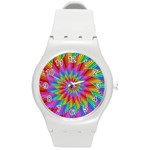 Psychedelic Rainbow Spiral Round Plastic Sport Watch (M)