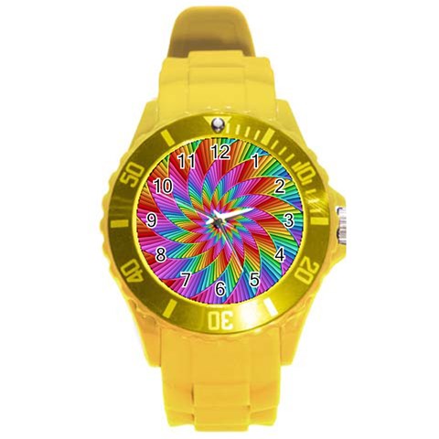 Psychedelic Rainbow Spiral Round Plastic Sport Watch (L) from ArtsNow.com Front