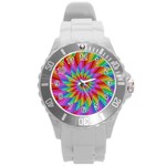 Psychedelic Rainbow Spiral Round Plastic Sport Watch (L)