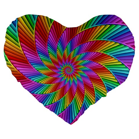 Psychedelic Rainbow Spiral Large 19  Premium Heart Shape Cushion from ArtsNow.com Front