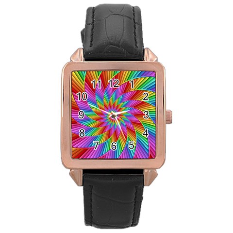 Psychedelic Rainbow Spiral Rose Gold Leather Watch  from ArtsNow.com Front