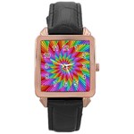 Psychedelic Rainbow Spiral Rose Gold Leather Watch 