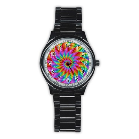 Psychedelic Rainbow Spiral Stainless Steel Round Watch from ArtsNow.com Front