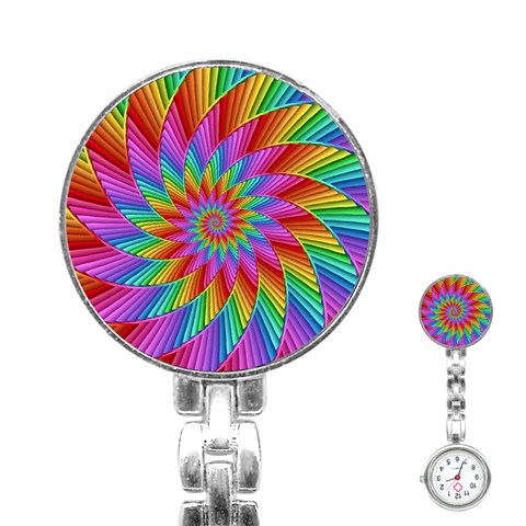 Psychedelic Rainbow Spiral Stainless Steel Nurses Watch from ArtsNow.com Front