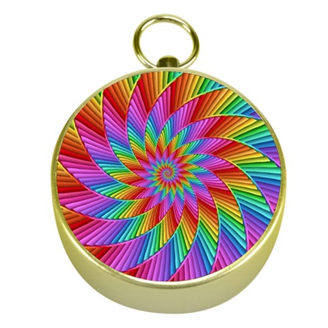 Psychedelic Rainbow Spiral Gold Compass from ArtsNow.com Front