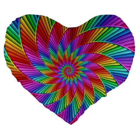 Psychedelic Rainbow Spiral Large 19  Premium Flano Heart Shape Cushion from ArtsNow.com Front