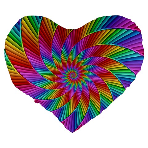 Psychedelic Rainbow Spiral Large 19  Premium Flano Heart Shape Cushion from ArtsNow.com Back