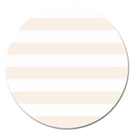 Horizontal Stripes - White and Linen Magnet 5  (Round)