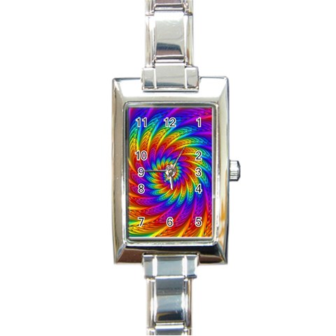 Psychedelic Rainbow Spiral Rectangle Italian Charm Watch from ArtsNow.com Front