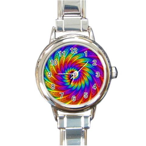 Psychedelic Rainbow Spiral Round Italian Charm Watch from ArtsNow.com Front