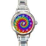 Psychedelic Rainbow Spiral Round Italian Charm Watch