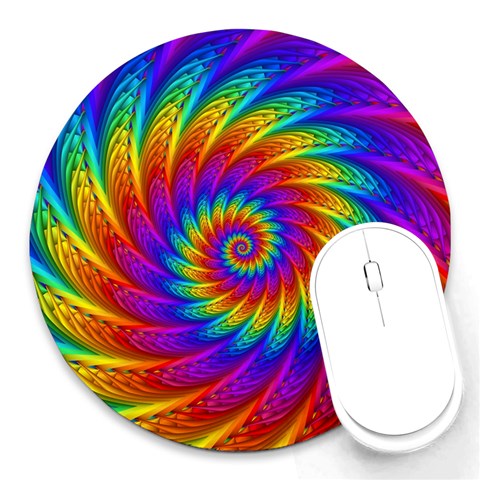 Psychedelic Rainbow Spiral Round Mousepad from ArtsNow.com Front