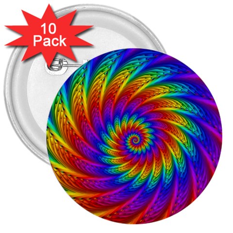 Psychedelic Rainbow Spiral 3  Button (10 pack) from ArtsNow.com Front