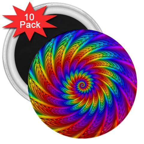 Psychedelic Rainbow Spiral 3  Magnet (10 pack) from ArtsNow.com Front