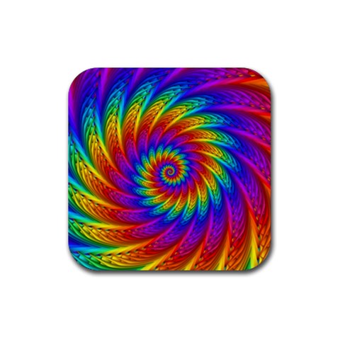 Psychedelic Rainbow Spiral Rubber Coaster (Square) from ArtsNow.com Front