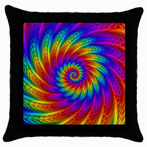 Psychedelic Rainbow Spiral Throw Pillow Case (Black) from ArtsNow.com Front