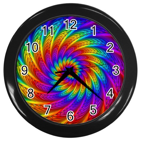 Psychedelic Rainbow Spiral Wall Clock (Black) from ArtsNow.com Front