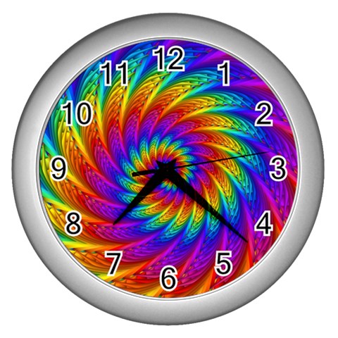 Psychedelic Rainbow Spiral Wall Clock (Silver) from ArtsNow.com Front